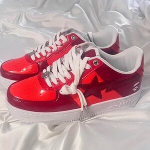 Bape Kids Red and White Sneakers
